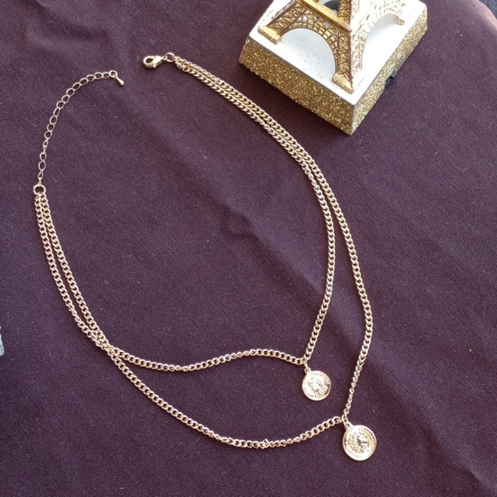 Double gold coin necklace